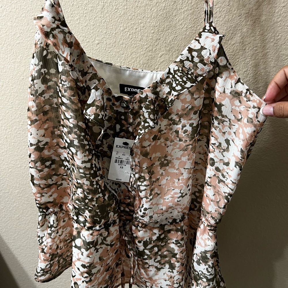 Express ruffle button up peplum cami